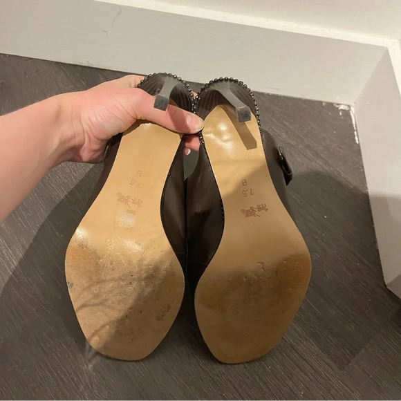 Coach Maple Sadle Semi Matte Leather Brown Mule Sandal Heels Beaded 7.5 Mobwife - Picture 10 of 10